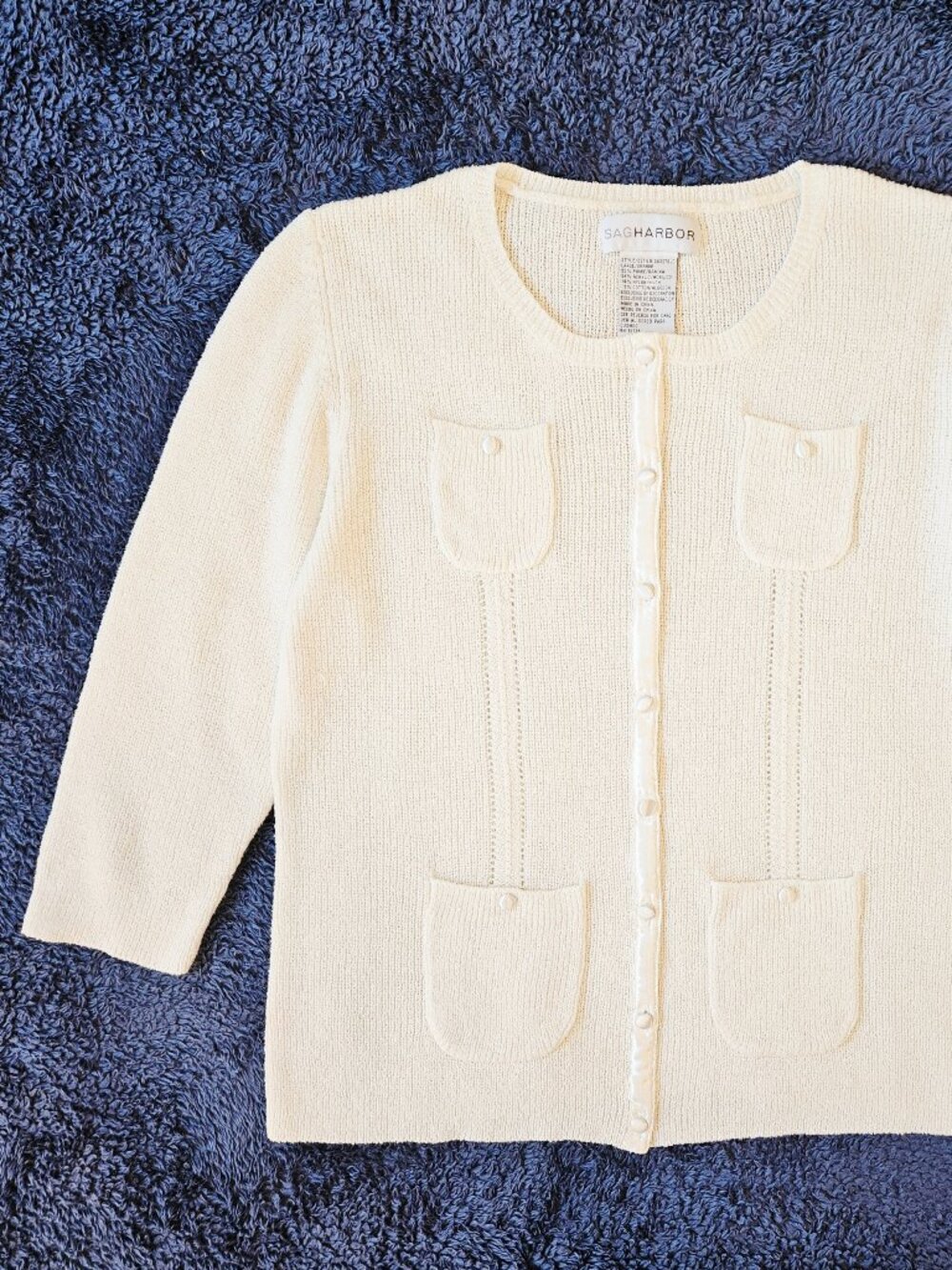 Sag Harbor Women's Vintage White Knitted Cardigan Sweater Size L